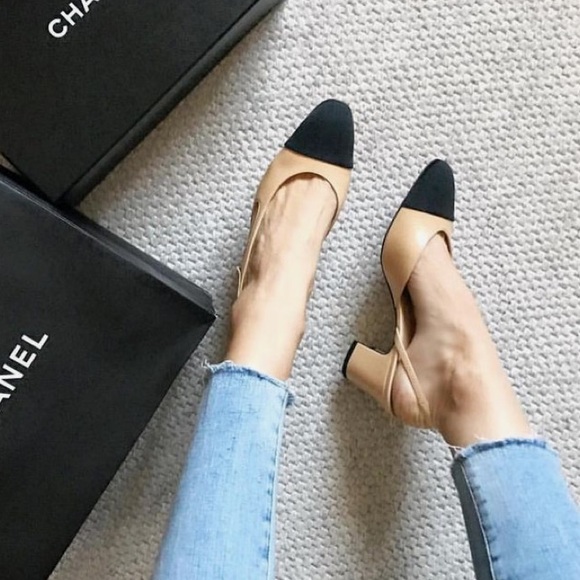 [SOLD] Chanel Beige Black Slingbacks Size 39.5 - Picture 3 of 8